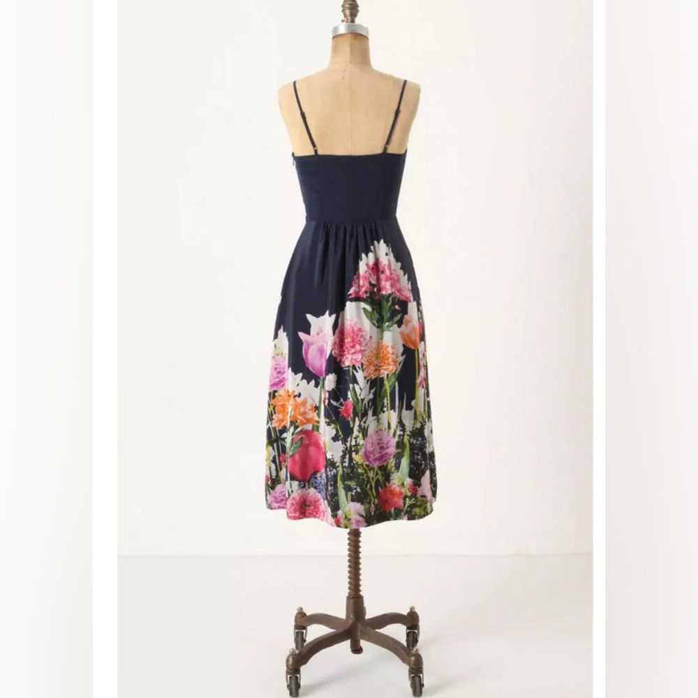 Anthropologie Moulinette Soeurs Aven Bloom Navy Blue Silk Floral Midi Dress